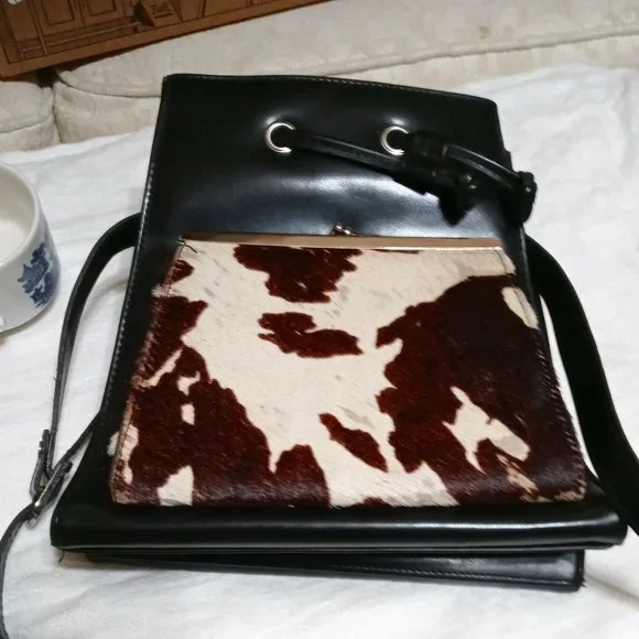 Vintage black and cow hide awesome "cool" purse - Picture 1 of 7